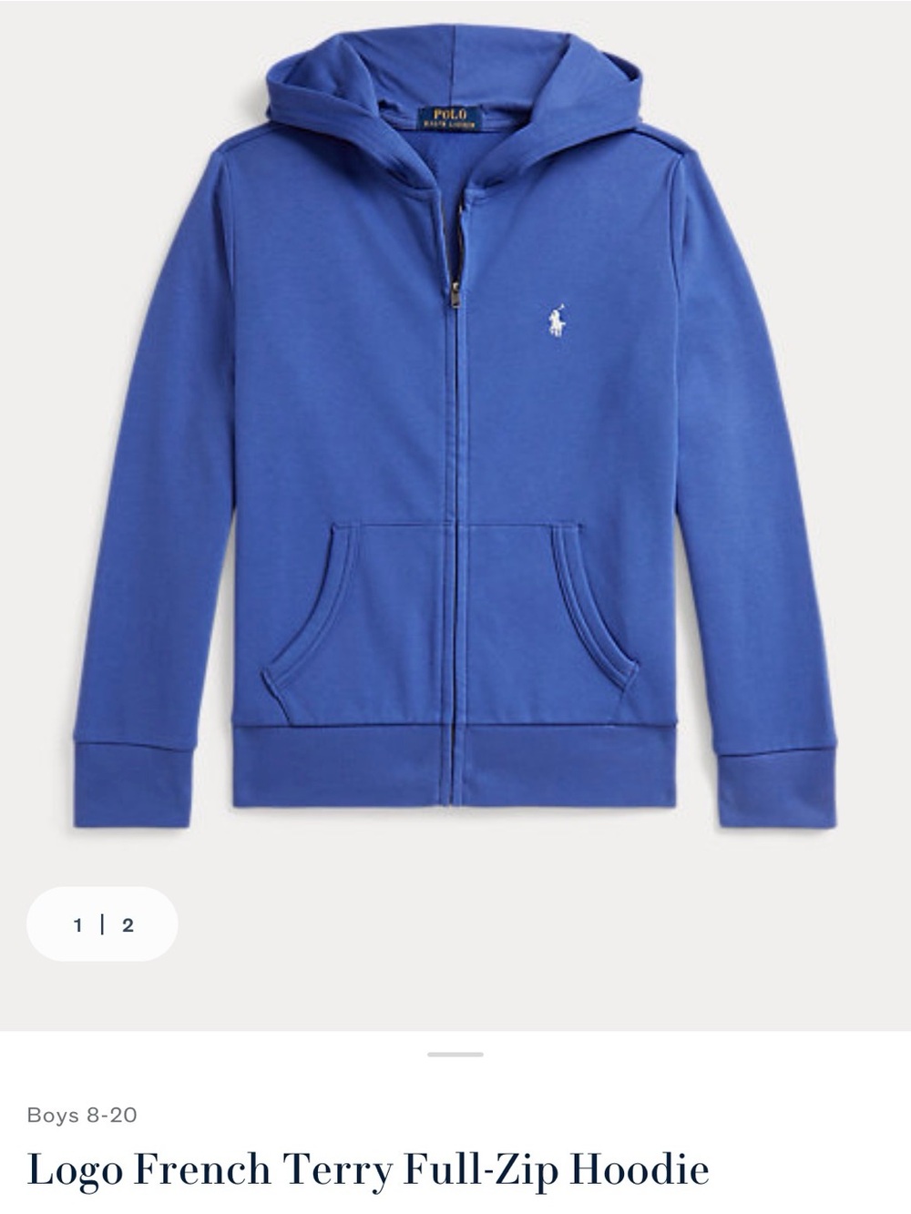 Polo by Ralph Lauren Blue Logo French Terry Full-Zip Hoodie - Size Boys XL 18-20